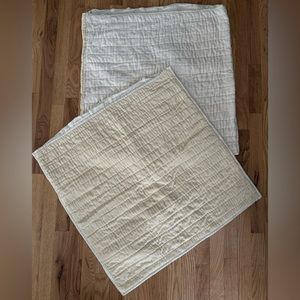 2 Pottery Barn Cream Gold Silk and Cotton Euro Shams Button Closure